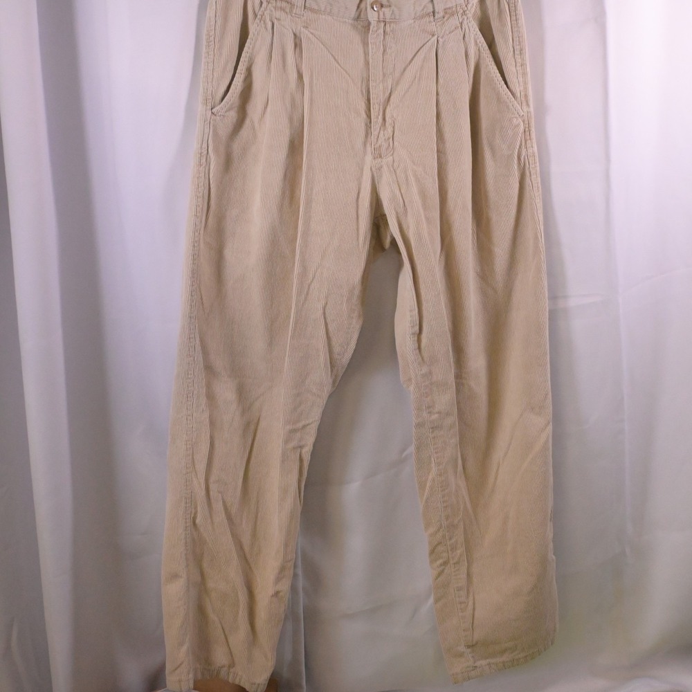 Eddie Bauer Beige Corduroy Pleated Straight Leg‎ Pants Mens  36x31